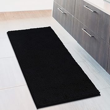 MAYSHINE Chenille Bath Mat, Non Slip Bathroom Mat for Bathroom, Absorbent & Machine Washable Toilet Mat, Soft Plush Bathroom Rug, Bathroom Accessory (Black, 70x120cm)