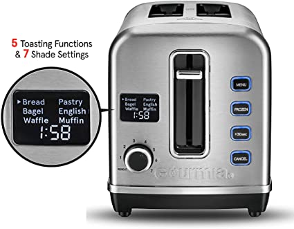 Gourmia GDT2650 - Multi-Function Digital Toaster with 5 Toast Functions, 7 Shade Settings, Rapid Reheat Mode and Extra Wide Slots