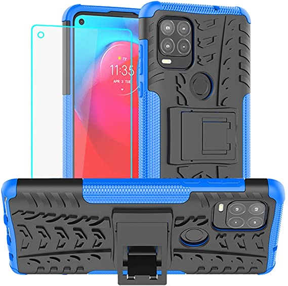 Moto G Stylus 5G Case, Motorola G Stylus 5G Case with HD Screen Protector, Yiakeng Shockproof Silicone Protective with Kickstand Hard Phone Cover for Moto G Stylus 5G (Blue)