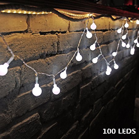 100 LED Globe String Lights, Ball Christmas Lights, Indoor / Outdoor Decorative Light, USB Powered, 39 Ft, Cool White Light - for Patio Garden Party Xmas Tree Wedding Decoration