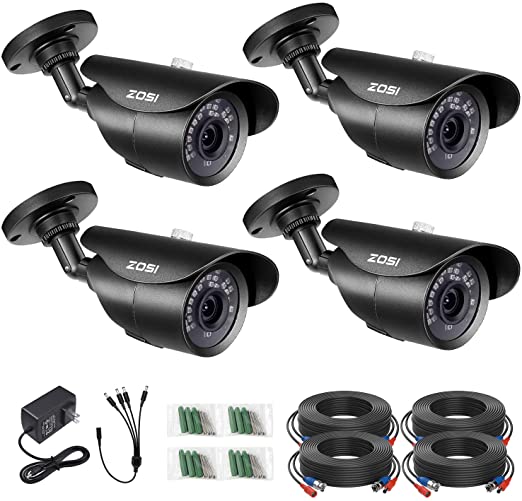 ZOSI 4 Pack 1080P 1920TVL Home Security Cameras Outdoor Indoor,120ft Night Vision, IP67 Weatherproof 2MP Surveillance Camera,Work For 720P/1080P/5MP/4K HD-TVI,AHD,CVI analog CCTV DVR System(Black)