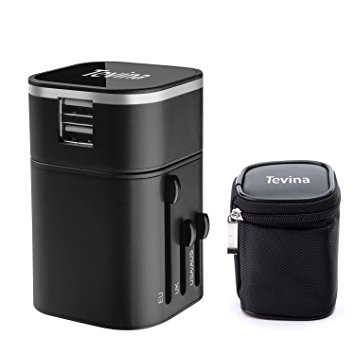 Travel Adaptor -Tevina Travel Charger Two USB Ports Universal World Wide All-in-one Wall Charger Adapter Plug Built-in 2.1A For Home with Use-Safety Fuse Protection