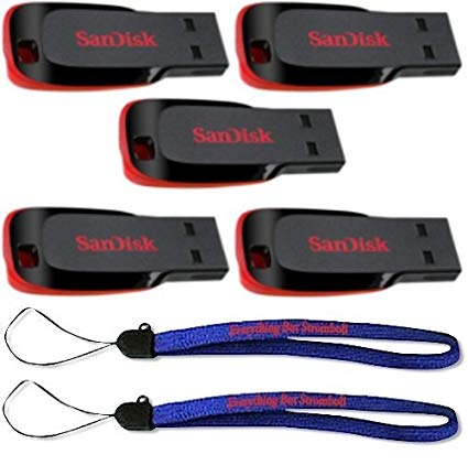 SanDisk Cruzer Blade 64GB (5 Pack) USB 2.0 Flash Drive Jump Drive Pen Drive SDCZ50-064G - w/ (2) Everything But Stromboli (tm) Lanyard