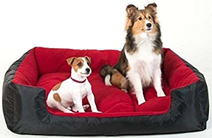 Comfy Heavy-Duty Polyfiber Filled Waterproof Bottom Dual Side Usable Dog/Cat Bed (Black, Red, Small)