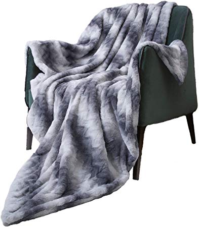 DISSA Faux Fur Throw Blanket Soft Bed Blanket Fuzzy Blanket for Sofa Couch (Grey, 51x63)
