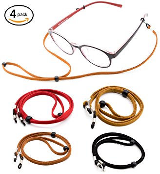 Eyeglass Holder – Premium Leather [Pack of 4   2 Bonus Freebies] – Eyeglass Chain – Eyeglass Strap – Eyewear Retainer | Chain | Cord | Lanyard | Necklace – Eyeglass Cord – Glasses Retainer
