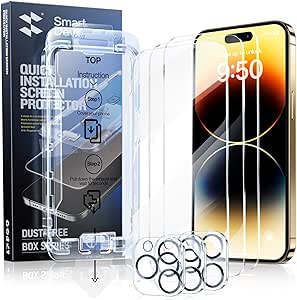 SmartDevil 3-Pack Screen Protector for iPhone 14 Pro Max with 3-Pack Camera Lens Protector, Clear 9H Tempered Glass Film, Super Fast Installation (Dust-Free & Bubble-Free), Alignment Tool