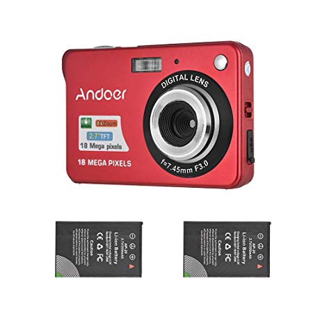 Andoer Digital Camera with 2pcs Rechargeable Batteries 720P HD 8X Digital Zoom Anti-shake 2.7inch LCD Screen for Kids Children Holiday