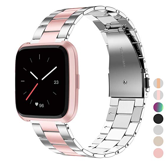 Wearlizer Stainless Steel Compatible for Fitbit Versa Bands Women Men,Ultra-Thin Lightweight Color Matching Replacement Band Strap Bracelet Compatible for Fitbit Versa Smartwatch Accessories