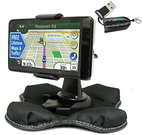 ChargerCity NonSlip Beanbag Friction Mount for Garmin Nuvi TomTOm Start XL XXL ONE VIA Magellan Roadmate Maestro 3.5" 4.3" & 5" GPS *Include Free ChargerCity MicroSD Memory Card Reader & Direct Replacement Warranty*
