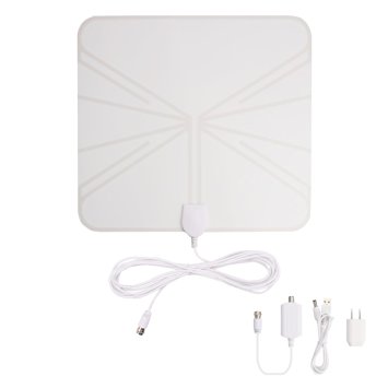 HDTV Antenna - 50 Mile Range Indoor Digital TV Antenna with Detachable Amplifier Power Supply for the Highest Performance and 13.2ft Coax Cable White