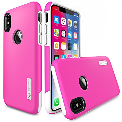 iPhone X Case, TOTU [Scratch Resistant] Slim Dual Layer Drop Protection Shockproof Enhanced Grip Case Fit for Apple iPhone X / 10 2017 Hybrid Hard PC Back Cover   Soft TPU inner - Pink/White