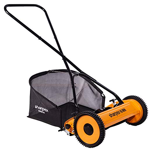 Sharpex 16 - Inch Push Manual Lawn Mower with Grass Catcher Classic Push Lawn Mower | Lawn Mower with Grass Catcher