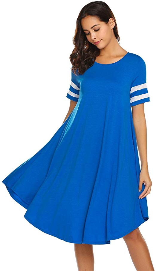 Wildtrest Women's Nightgown Short Sleeve Sleepwear Plain Scoopneck Nightshirt Soft House Wear Dress S-XXL