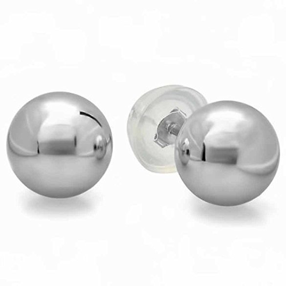 14k White Gold Ball 7mm Stud Earrings with Silicone covered Gold Pushbacks