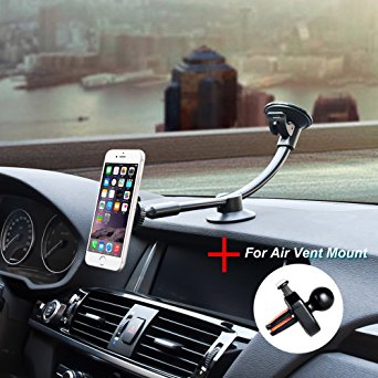Universal Magnetic Car Phone Mount, Long Arm Windshield /Air Vent Cell Phone holder for iPhone 7/6S/6 Plus/5S, Samsung Galaxy, Nexus 5X/6P, LG, HTC, Smartphone and GPS - by Newward