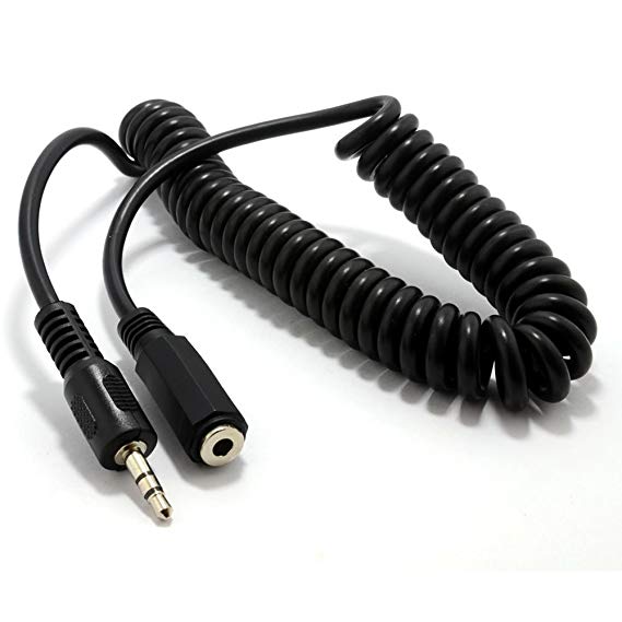 Kenable COILED 3.5mm Stereo Jack to Socket Headphone Extension Cable Lead 2m (~6 feet)
