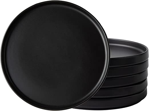 AmorArc Ceramic Plates Set of 6, Matte Glaze 8.0 Inch Dishes Set for Kitchen, Dessert,Salad,Appetizer, Small Dinner Plates, Microwave & Dishwasher Safe, Scratch Resistant, Matte Black