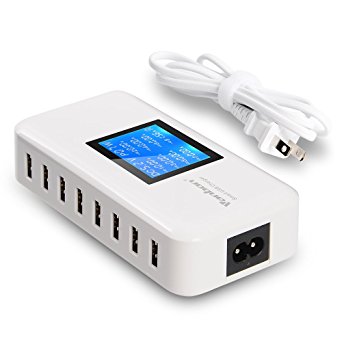 Multiple USB Charger, 60W/12A 8-Port Desktop Charger Charging Station Multi Port Travel Fast Wall Charger Hub with LCD for iPhone, iPad, Samsung, Smart Phones, Tablet and More (white)