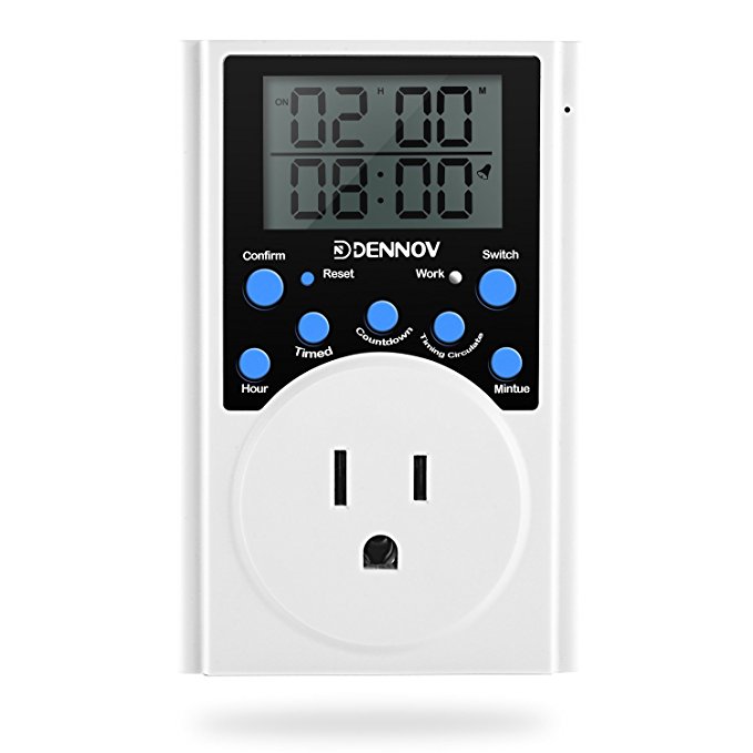 Dennov Multifunctional Digital Timer Outlet Switch, Plug-in Light Timer, 3-prong Outlet, Energy-saving, Timing per Day, Countdown Function, Timing Circulate Function