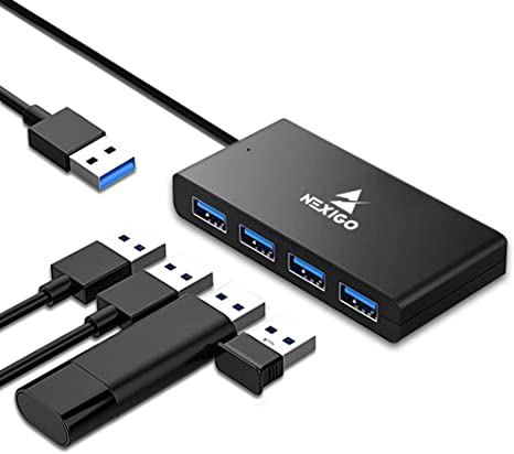 2021 NexiGo USB 4 Port Ultra Slim 3.0 Hub Multiport Extension, 2 Ft Cable, Applicable for iMac Pro, MacBook Air, Mac Mini/Pro, Surface Pro, Notebook PC, Laptop, USB Flash Drives, Mobile and More