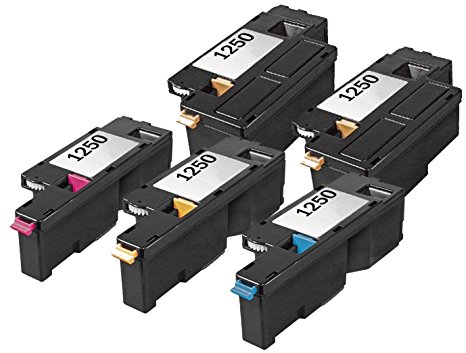 Limeink 5 Pack Compatible 1250 1250c High Yield Toner Cartridges (2 Black, 1 Cyan, 1 Magenta, 1 Yellow) For Dell Laser Printers 1250c 1350cnw 1355cn 1355w 1355cnw C1760nw C1765nf C1765nfw