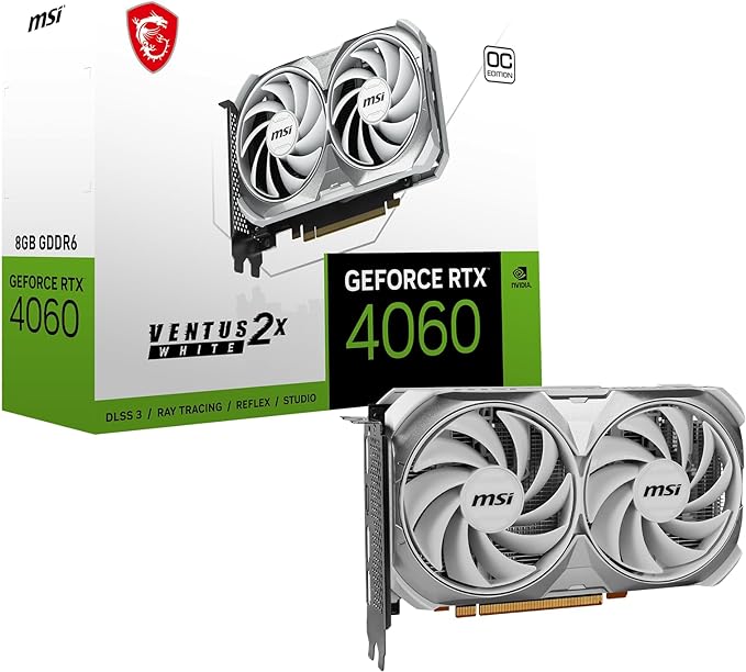 MSI Gaming GeForce RTX 4060 8GB GDRR6 128-Bit HDMI/DP Nvlink TORX Fan 4.0 Ada Lovelace Architecture Graphics Card (RTX 4060 Ventus 2X White 8G OC)