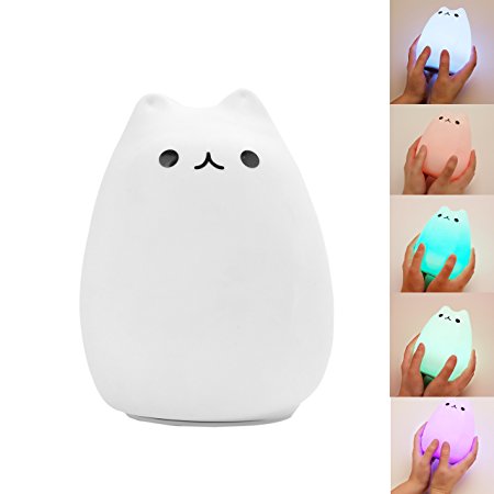 Exlight Portable Silicone LED Night Lamp Multicolor with 7 colors, USB Rechargeable and 2 Control Modes, Touch Sensor for Kids Adults and Children Bedroom Baby Nursery,White, 4.8 x 4.8 x 6 inches
