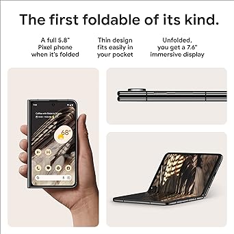 Google Pixel Fold - Unlocked Android 5G Smartphone with Telephoto Lens and Ultrawide Lens - Foldable Display - 24-Hour Battery - Obsidian - 512 GB