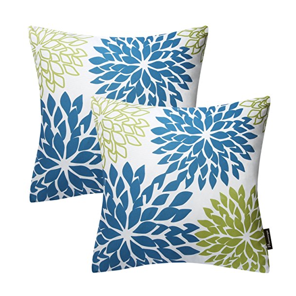 Phantoscope New Living Dahlia Series Decorative Throw Pillow Cushion Cover 18" x 18" 45cm x 45cm Set of 2(Blue)