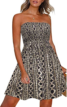 CHICGAL Summer Dresses for Women Beach Cover Ups Strapless Boho Floral Print Sundress