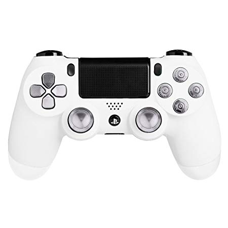 XFUNY(TM) Metal Bullet Buttons ABXY Buttons   Thumbsticks Thumb Grip and Chrome D-pad for Sony PS4 DualShock 4 Controller Mod Kit (Silver)