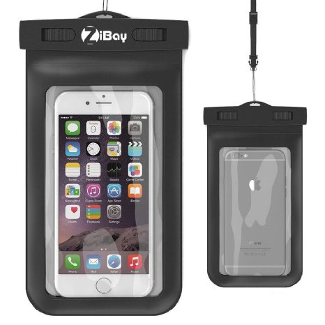 ZiBay(TM) Waterproof Case for Apple iPhone 6 6Plus 5S 5C 5, Samsung Galaxy S6 and S6 Edge S5 S4 - [Black] Universal Ultrapouch Waterproof Pouch with Touch Responsive Front and Back Transparent Screen Protector Windows fits any phone