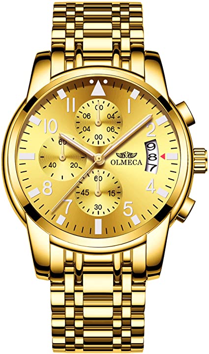 OLMECA Men's Watch Fashion Luxury Wrist Watches Analog Quartz Waterproof Chronograph Watch for Men Stainless Steel Strap Clock 830