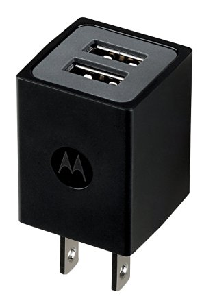 Motorola Dual Port Universal Charger with MicroUSB Data Cable - Retail Packaging - Black