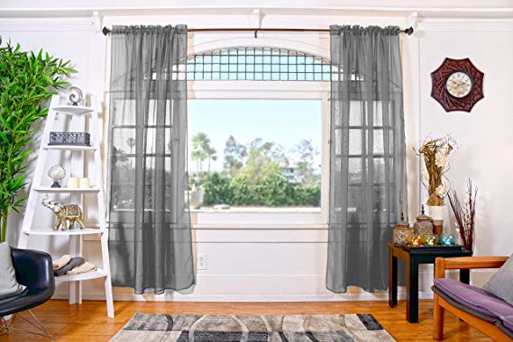 All American Collection Doli Sheer Curtains | Two 54" x 84" Panels (Silver Grey)