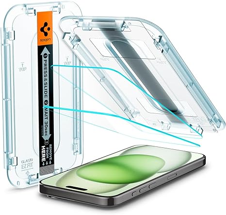 Spigen Tempered Glass Screen Protector [GlasTR EZ FIT] designed for iPhone 15 Plus [2 Pack]