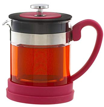 GROSCHE Valencia Personal Sized Teapot 20 oz. / 600 ml (Pink) Made with Borosilicate Glass, Stainless Steel and Silicone