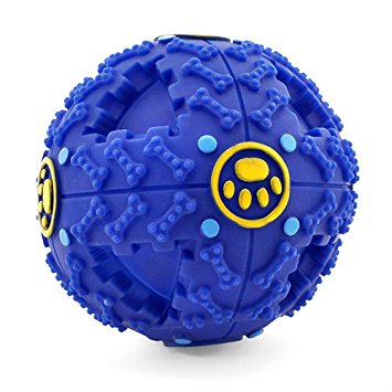 Dog toys ball IQ treat ball Dog food dispenser by FurryFido, for small/middles size(under 30lbs) dogs teeth cleaning, playing and chewing (M, Blue)