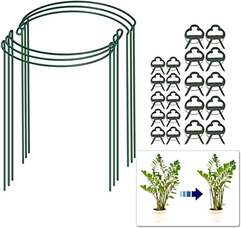 Tomato Cages for Garden Flower Tomato Stakes and Support 6-pack Plant Cages and Supports for Outdoor plants with 20 Pcs Plant Support Clips, Metal Half Round Plant Stake Ring for Tomato, Rose, Vine