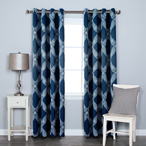 H.Versailtex Thermal Insulated Blackout Curtains/Window Drapes - Nickel Grommet Top - Navy - 52"W x 63"L - Diamond Printed Pattern (Set of 2 Panels)