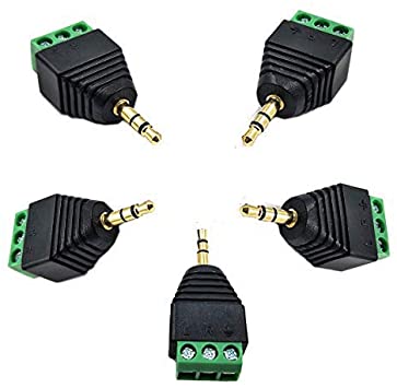Kework 5-Pack 1/8" 3.5mm 3 Pole TRS Stereo AV Male to 3-Screw Terminal Stereo Female Headphone AUX Balun Connector Converter Adapter (M/FM)