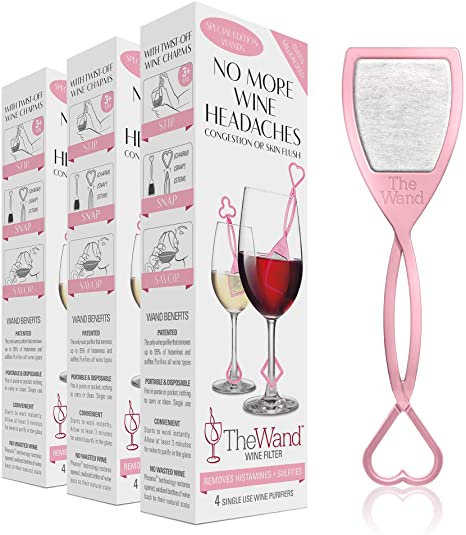 The Wand Wine Filter by PureWine | No More Wine Headaches | Removes Sulfites AND Histamines | NEW Twist-Off Wine Charms | (12)