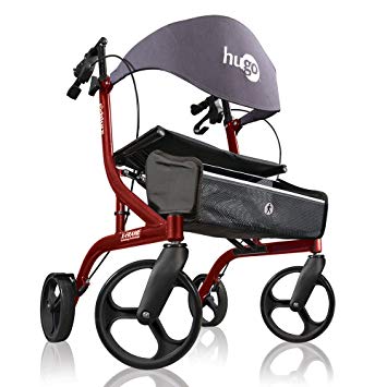 Hugo Mobility Explore Side-Fold Rollator Walker with Seat, Backrest and Folding Basket, Cranberry