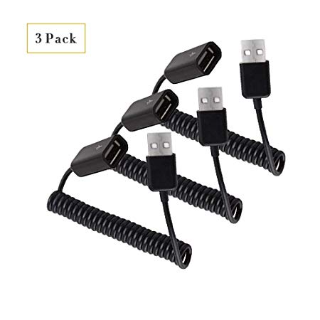 MXTECHNIC USB 2.0 Expansion Spring Coiled Cable 4in Standard Spiral Flexible Active Extension USB 2.0 A-Male to A-Female Processors for Printers, Cameras, Mouse and Other USB Computers (3 Packs)