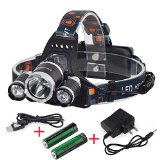 InnoGear 5000 Lumen Bright Headlight Headlamp Flashlight Torch 3 CREE XM-L XML L2 LED with Rechargeable Batteries and Wall Charger for Hiking Camping Riding Fishing Hunting