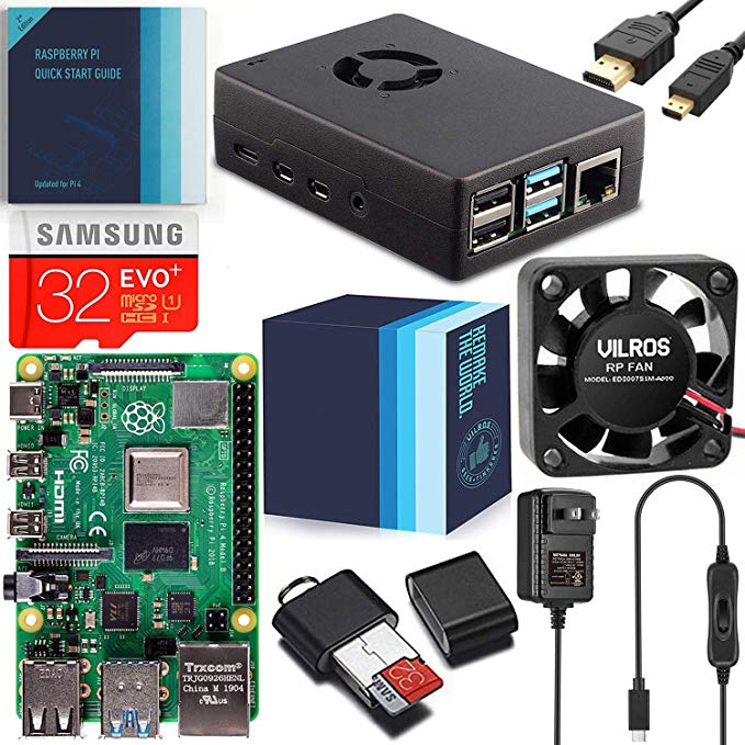 Vilros Raspberry Pi 4 Complete Starter Kit with Fan-Cooled Heavy-Duty Aluminum Alloy Case (4GB RAM, Black Case)