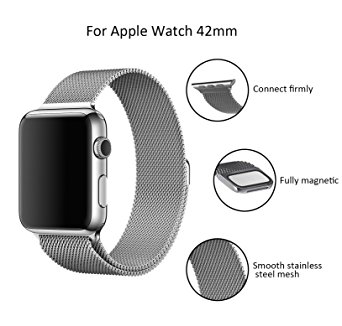 Apple Watch Band , Aidbucks 42mm Metal Watch Strap Stainless Steel Milanese Loop with Magnetic Closure , No Buckle Needed (Silver)