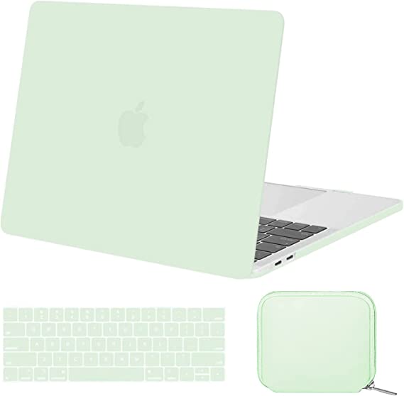 MOSISO Compatible with MacBook Pro 13 inch Case M2 2022, 2021, 2020-2016 A2338 M1 A2251 A2289 A2159 A1989 A1708 A1706, Plastic Hard Shell Case&Keyboard Cover&Small Neoprene Storage Bag, Tea Green