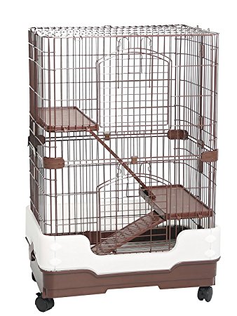 Homey Pet-3 or 1 Tiers Chinchilla Ferret Rabbit Small Animals Crate with Pull Out Tray, Urine Guard and Casters in Pink/Blue/Brown